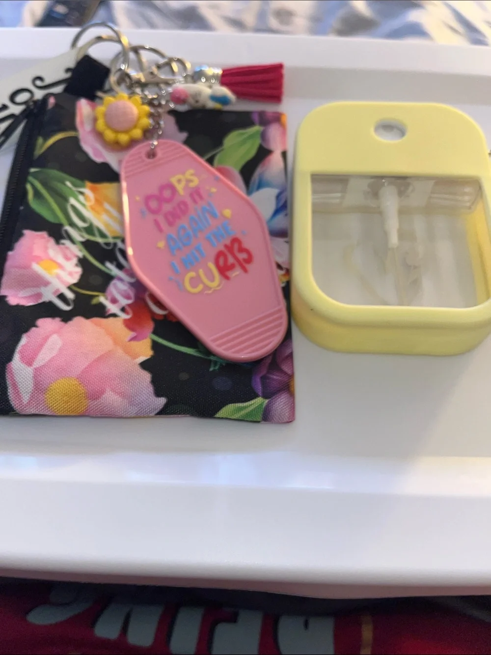 Pink Keychain Charm and sanitize a bottle keychain wallet